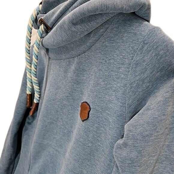 Naketano Brave New World Womens Longline Hoodie Sweatshirt Sz S Cowl Neck Blue - Picture 2 of 16